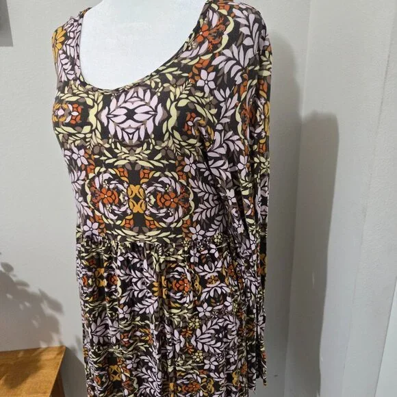 Earthbound Trading Co Fit Flare Long Sleeve Knit Flower Vine Dress - XL - Boho - Picture 4 of 10